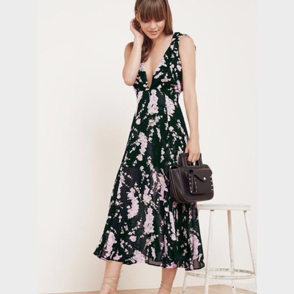 SOLD Reformation Black Pink Floral Adularia Dress - Picture 4 of 14